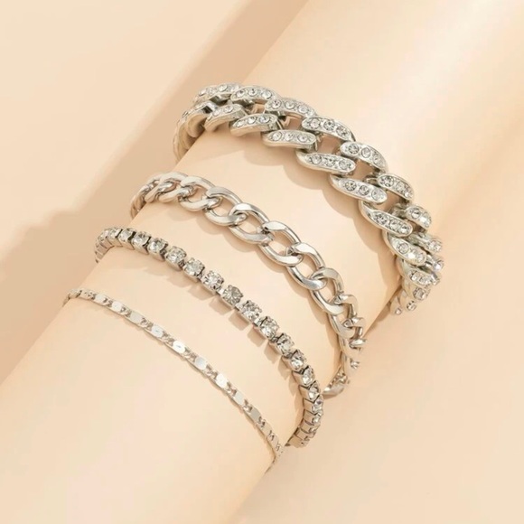 Silver Chunky Bracelet Set with Rhinestones - Picture 5 of 11